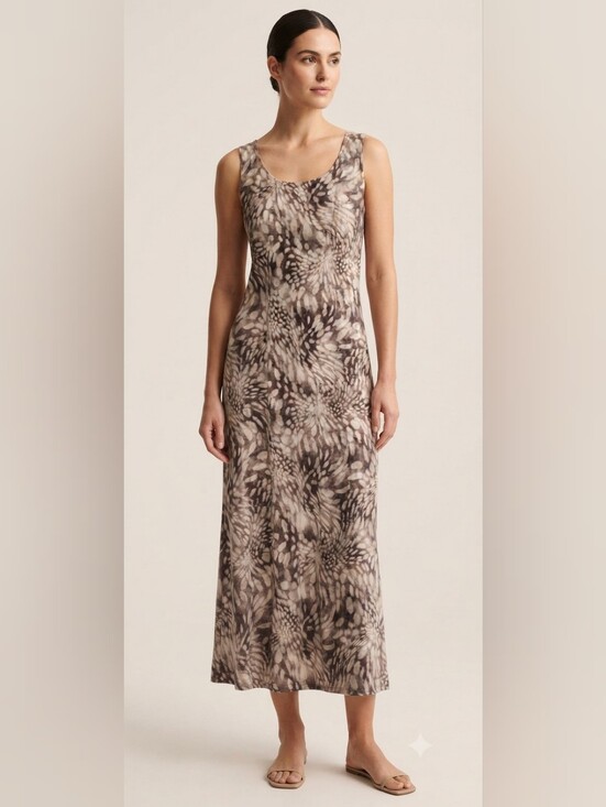 Tribal Dresses & Skirts - Tribal Brown Abstract Print Sleeveless Maxi Dress M Neutral Boho